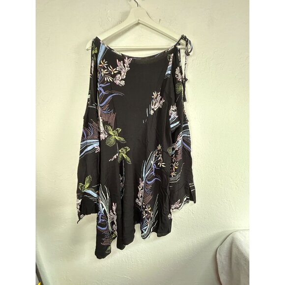Free People Womens Clear Skies Cold Shoulder Tunic Dress Large Black Floral Boho - Picture 3 of 8